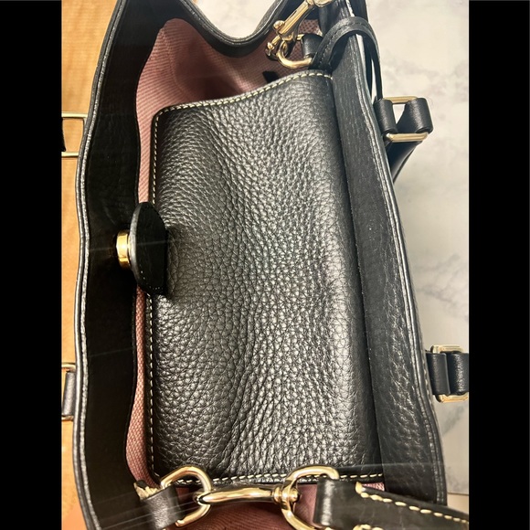 Dooney & Bourke Black Pebble Grain Leather Satchel Signature Design Canvas Lined - Picture 12 of 12